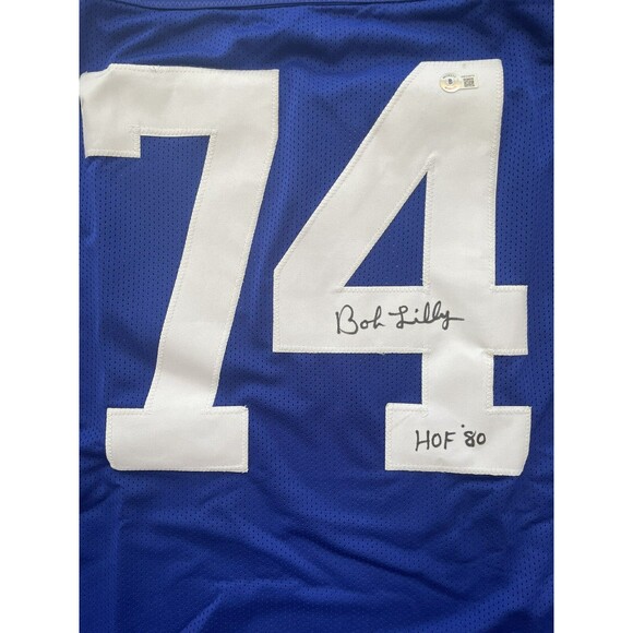 BOB LILLY HOF '80 Autographed Blue Jersey Mr. Cowboy Dallas Cowboys Beckett COA - Picture 5 of 12